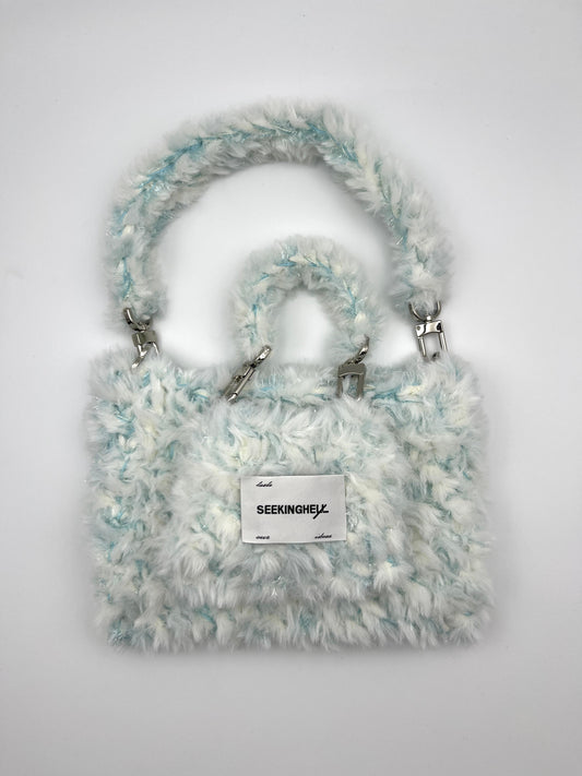 Seekinghel_ Fluffy Pocket Bag _Top Handle(White_Blue)