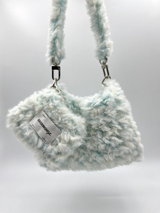 Seekinghel_ Fluffy Pocket Bag_ Long strap(White _Blue)